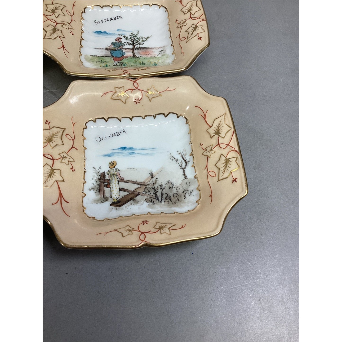 Set of 12 Vintage Months Of The Year Hand Painted Bowls