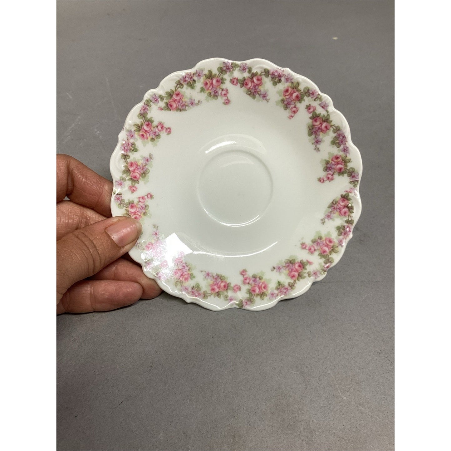 Set Of 10 Vintage Elite Works Limoges Scalloped Edge Saucers Pink Roses - 5-3/4”