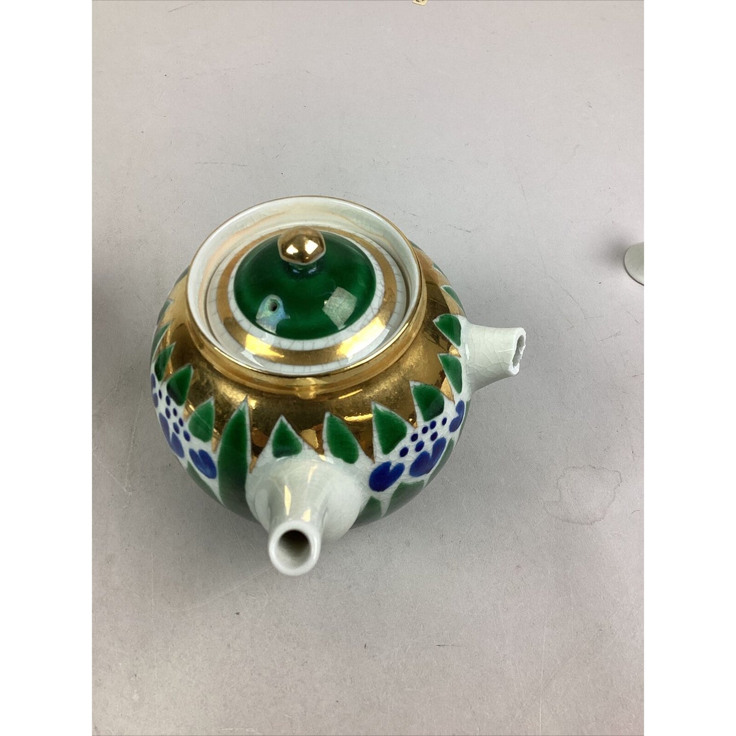 Japanese Kutani Hand Painted Iris With Gold Teapot And Tea Cup Set - Damaged