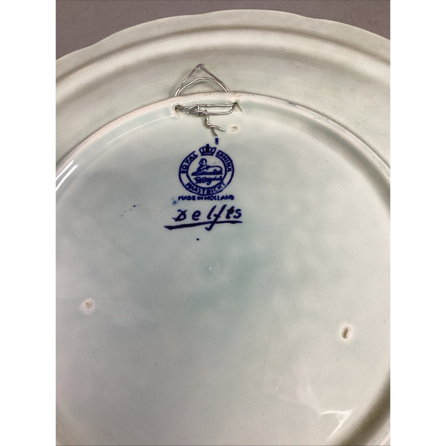 Vtg. Delft Royal Sphinx Maastricht 12" Sailboats/Windmill Plate Made In Holland
