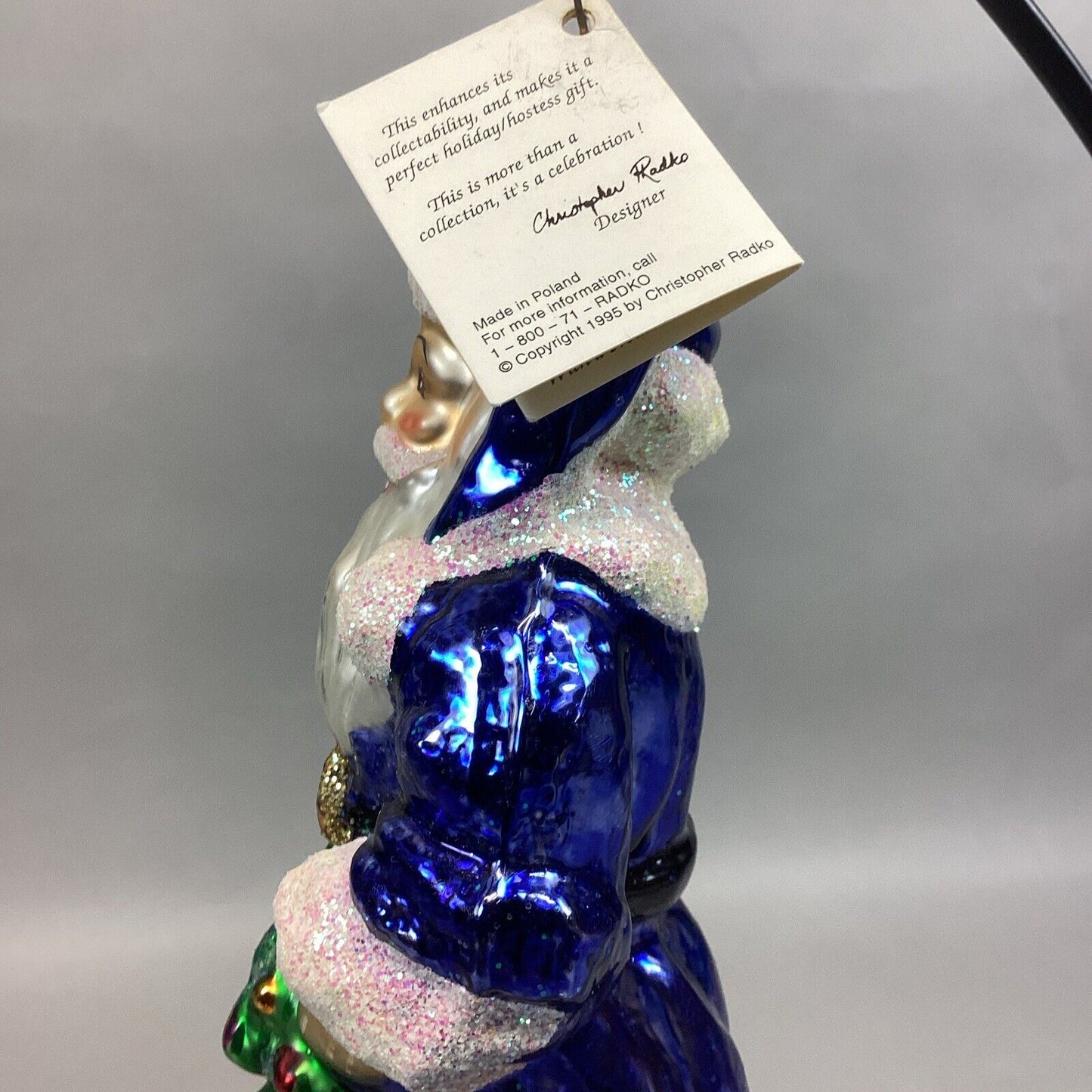 Christopher Radko Sapphire Santa Claus Glass Christmas Ornament With Tag - 7”
