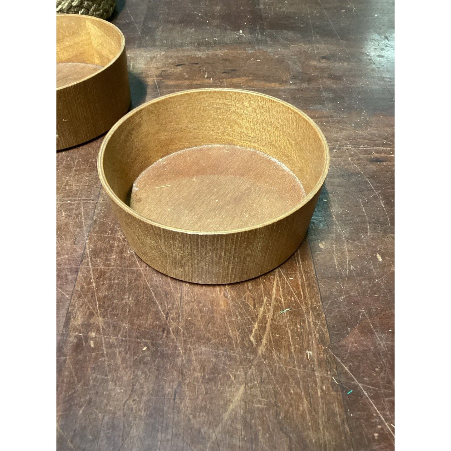 2 Corn Husk Rope Basket Trays & 3 Wooden Nesting Bowls