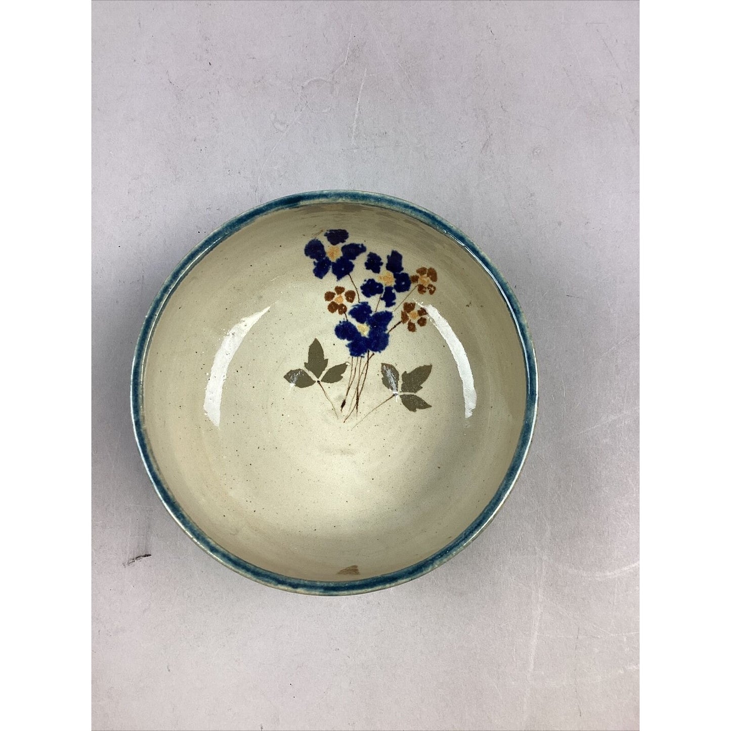 Set Of 3 Handmade Art Pottery Floral Bowl And 2 Plates