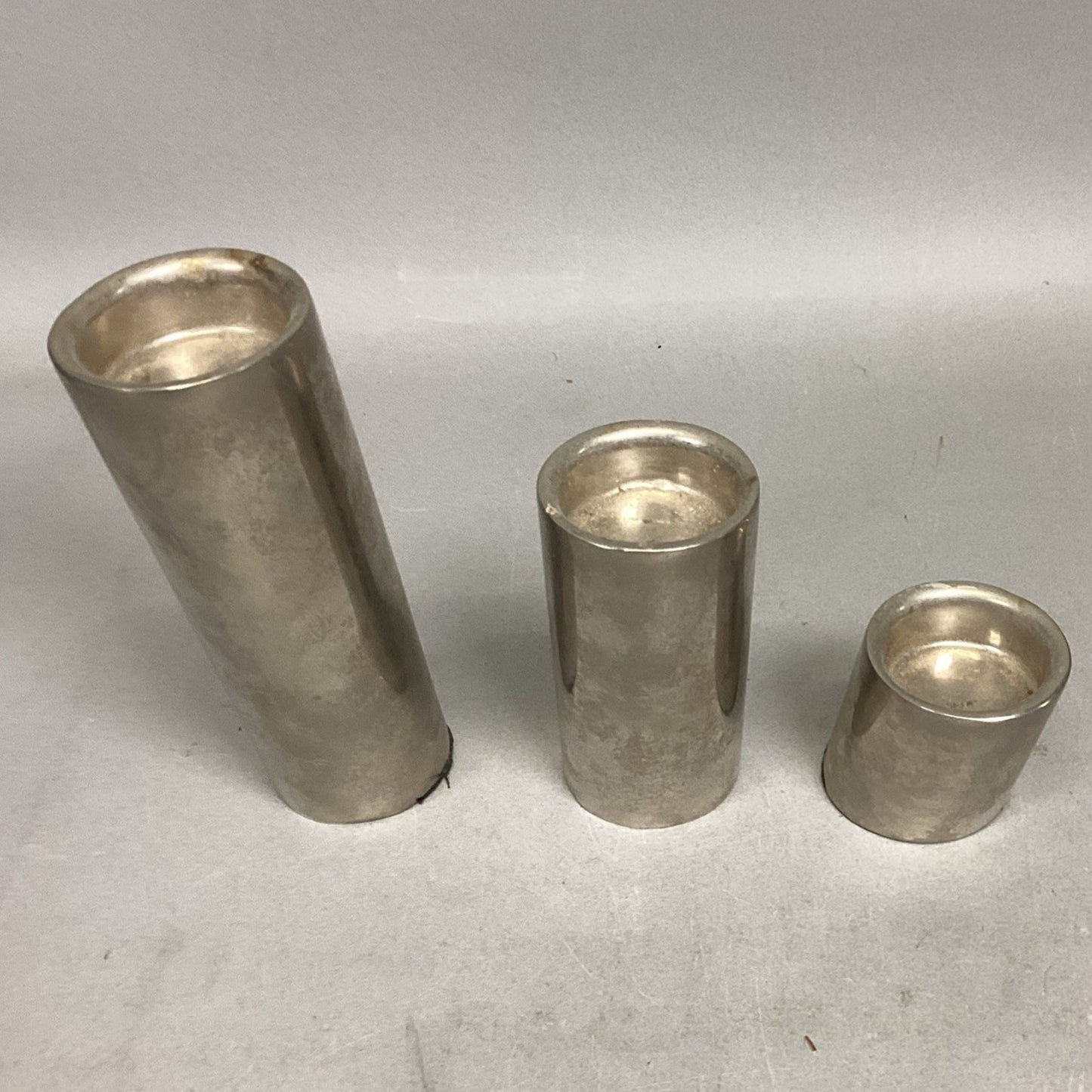 Set Of 3 Silver Plated Candle Holders - 7.5, 5, & 2.75”H