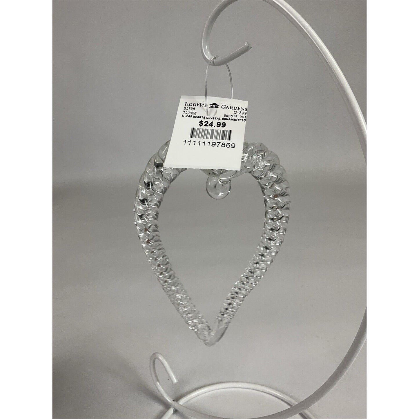 Clear Hearts Crystal Ridged Glass Heart Christmas Ornaments