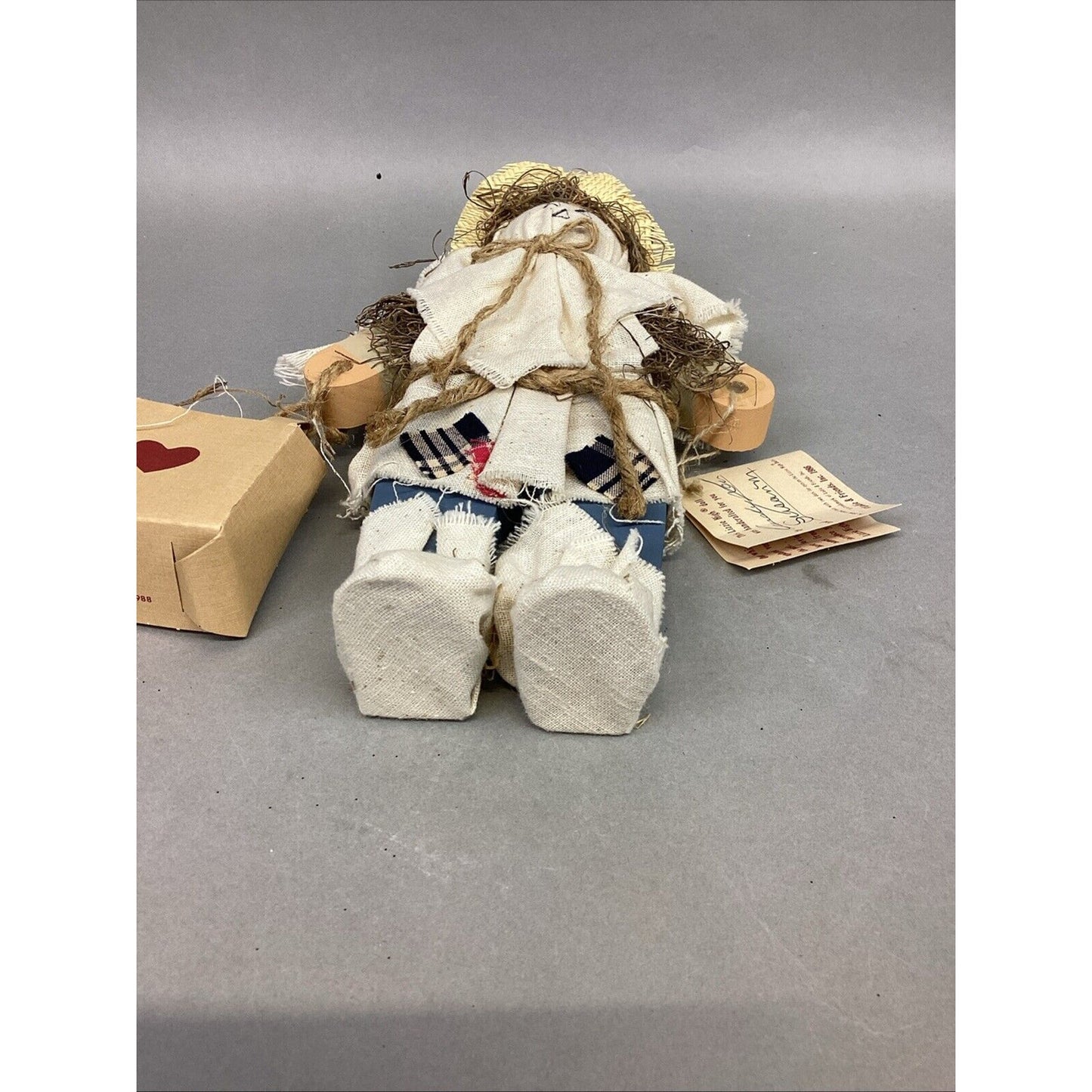 Vintage Lizzie High Scarecrow Wooden Figurine Patch Work - Signed - Fall Decor