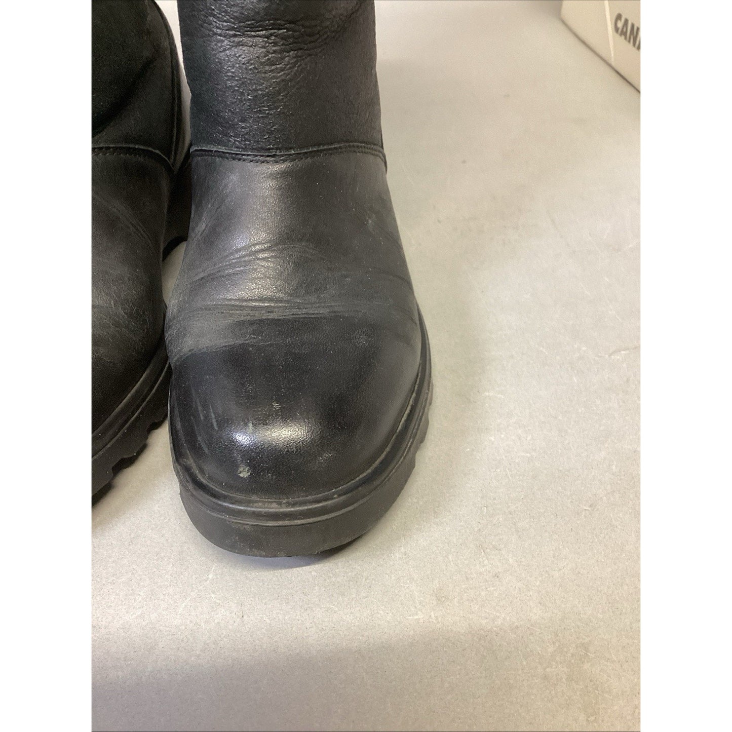 LA CANADIENNE Betty Black Genuine Shearling Fur Lined Mid Calf Boots - 8M