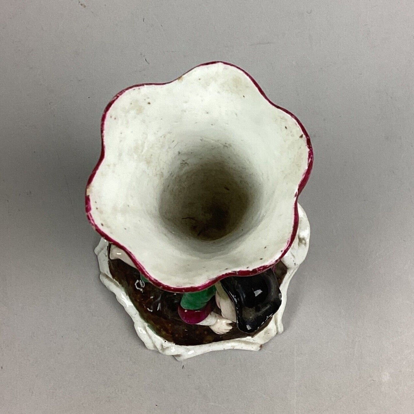 Vintage Porcelain Boy And Girl Red Rose Candlestick Holder - 7.5”