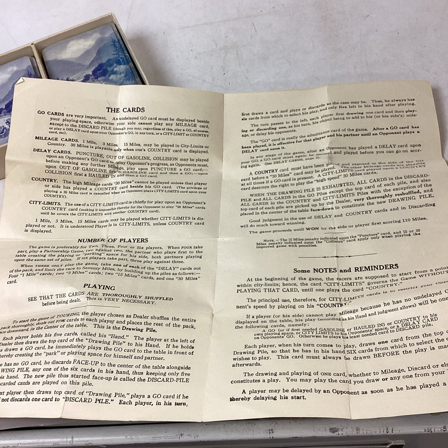 1926 VTG Parker Brothers Touring Card Game Original Box & 2 Instruction Books