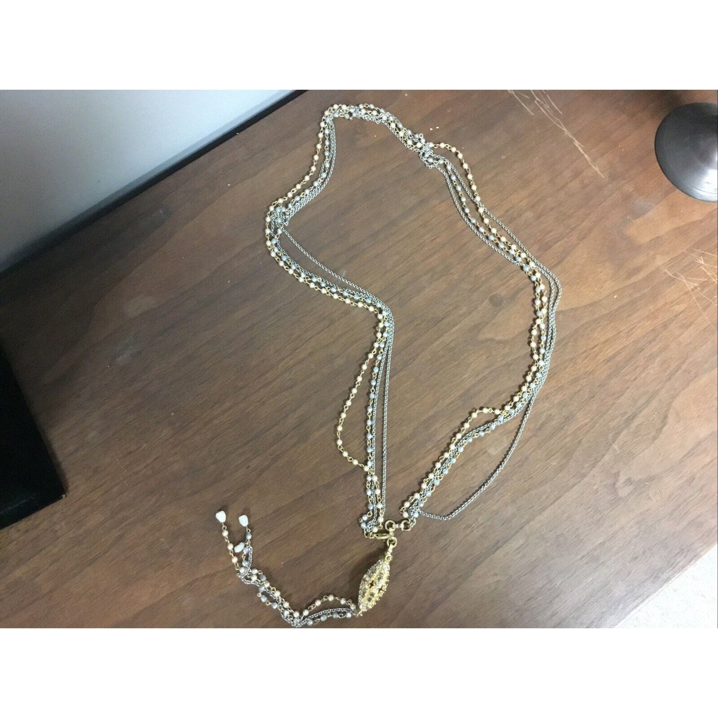 Necklace Chain Gold/Silver Tone Oval Pendant Textured Fashion