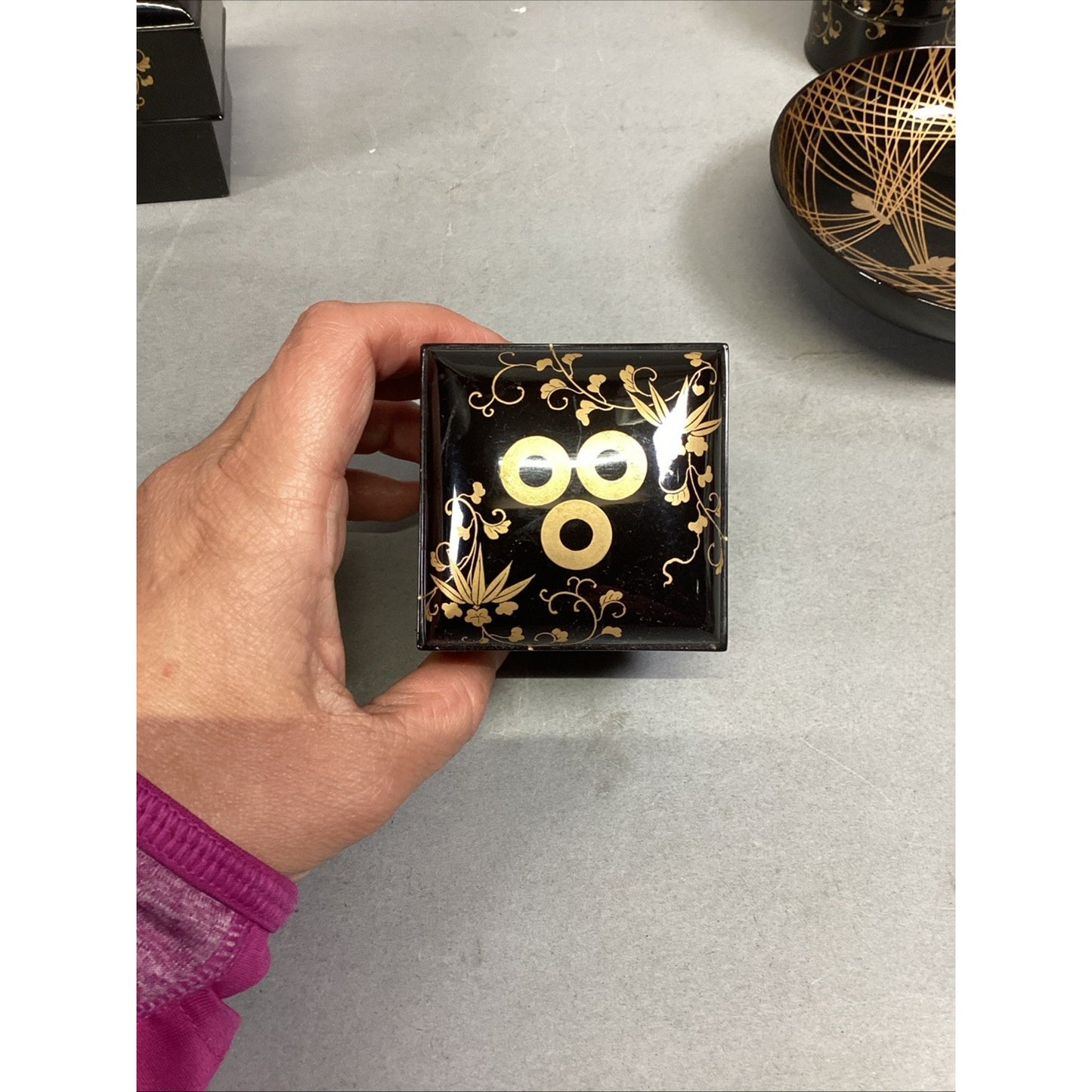 Set Of 2 Lacquer Box Makie Container Cases, 2 Trinket Boxes & 1 Sake Cup/Bowl