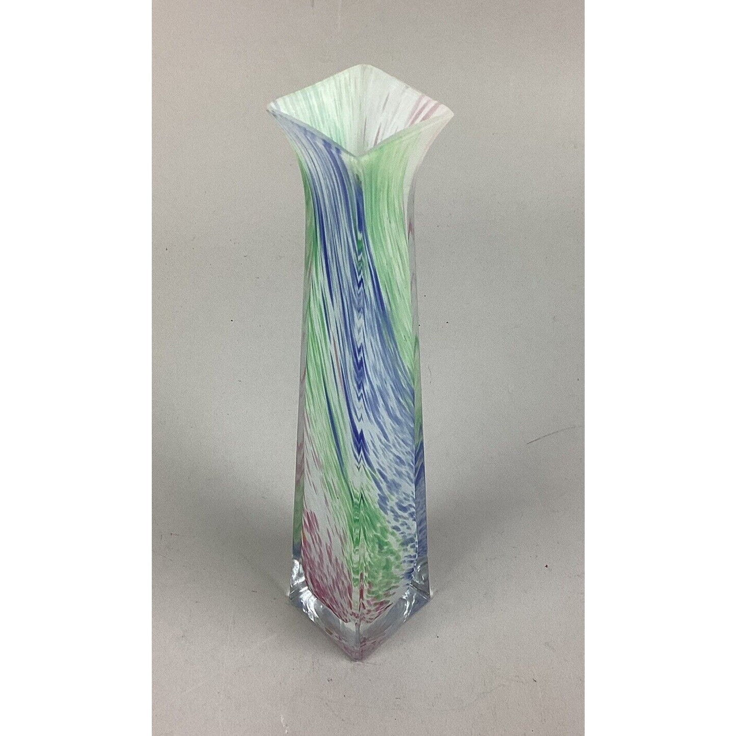 Pink, Green, Blue Swirl Glass Bud Vase - 9”