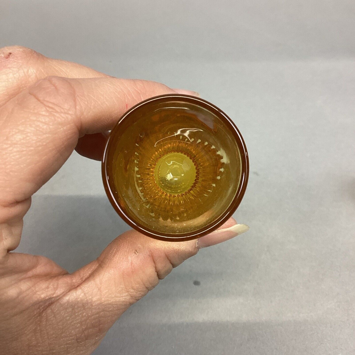Vintage 1950’s Amber Colored Shot Glass & VTG Clear Shot Glass