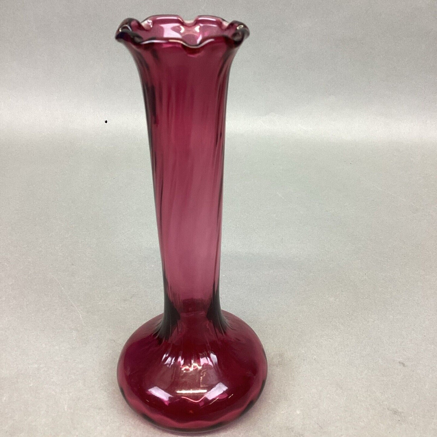 Vintage Hand Blown Pilgrim Cranberry Glass Bud Vase - 7 1/8"