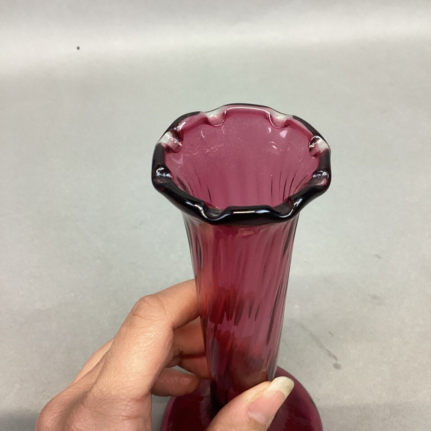 Vintage Hand Blown Pilgrim Cranberry Glass Bud Vase - 7 1/8"