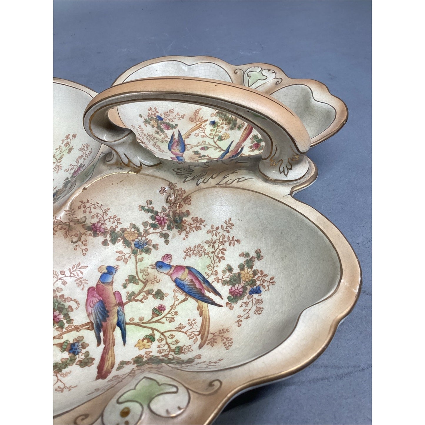 Vintage Rare Crown Ducal Multi Section Serving Dish W/ Birds/Floral Motif