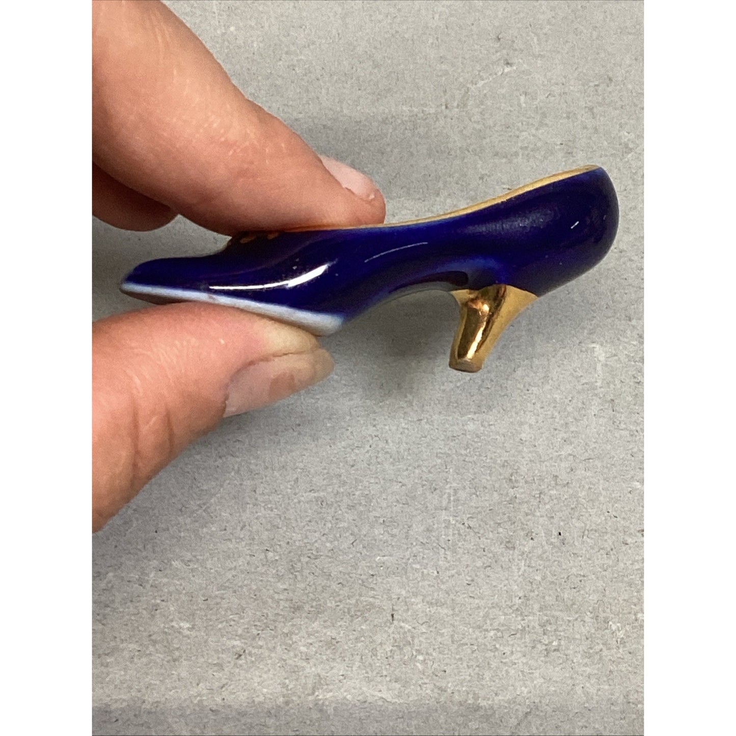 Limoges France Miniature Cobalt Blue Shoes W/ Gold Trim