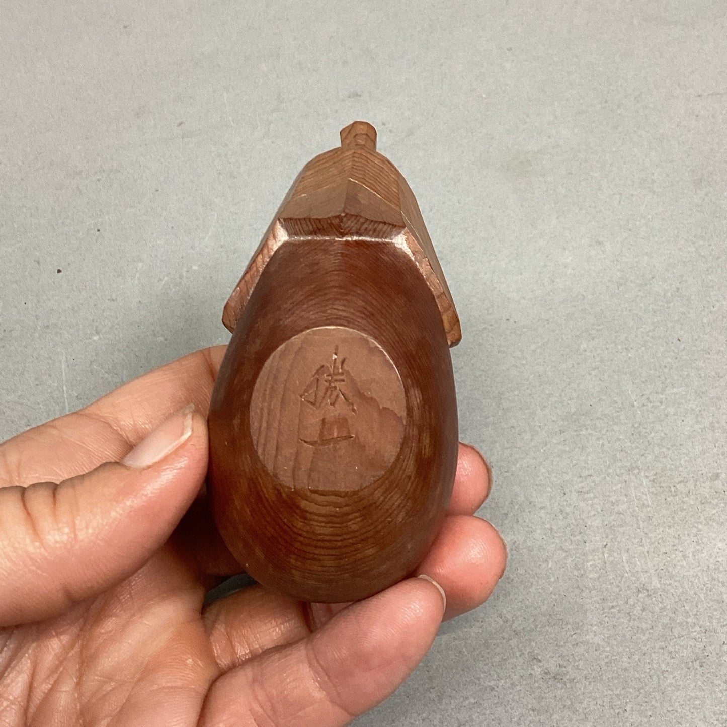 Hand Carved Wooden Grasshopper Cricket On Pear Miniature Trinket Box Figurine
