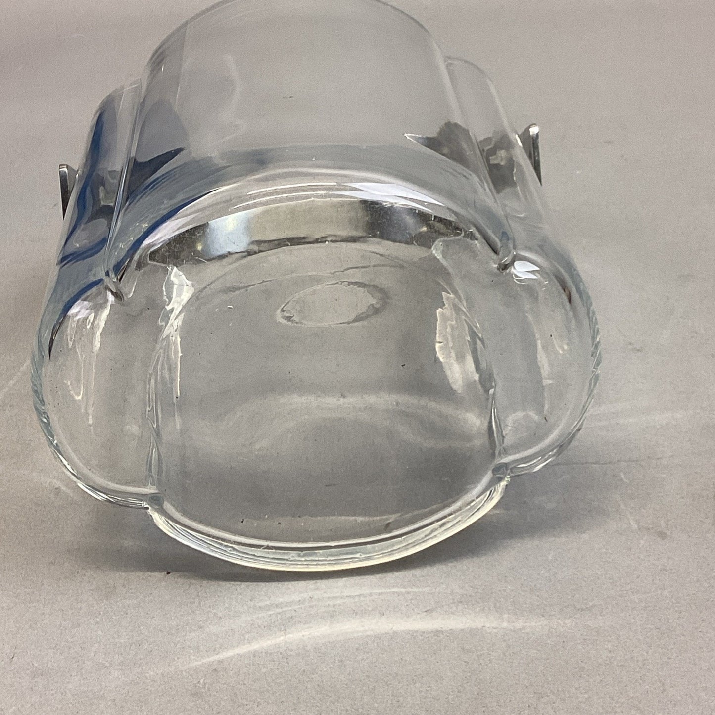 Vintage Glass Lobed Ice Bucket with Chrome Handle - 6x5x6”