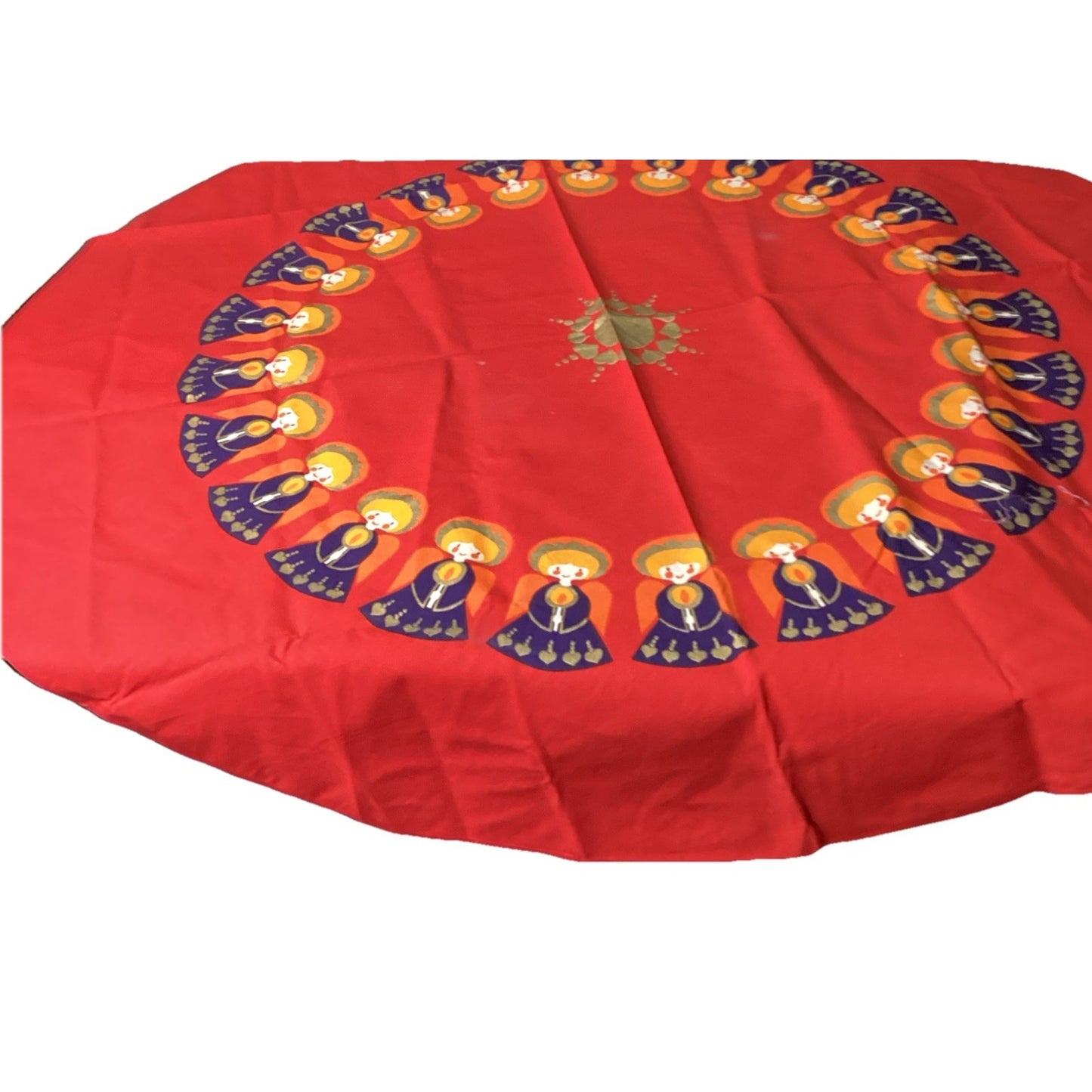 Vintage Round Christmas Angels Tree Skirt Or Tablecloth - 60”