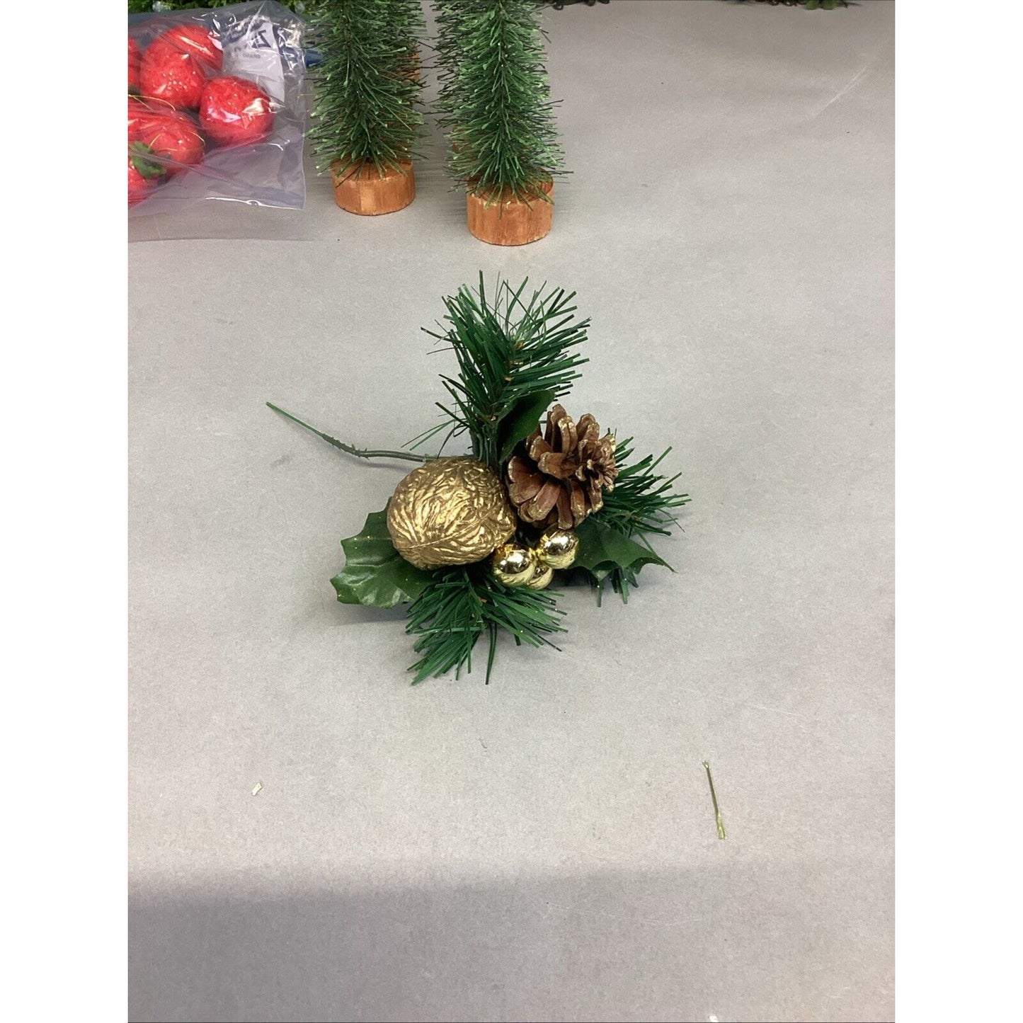 Lot Of 18 - Christmas Wreath, 5 Mini Trees, 2 Centerpieces & Strawberry Ornamen