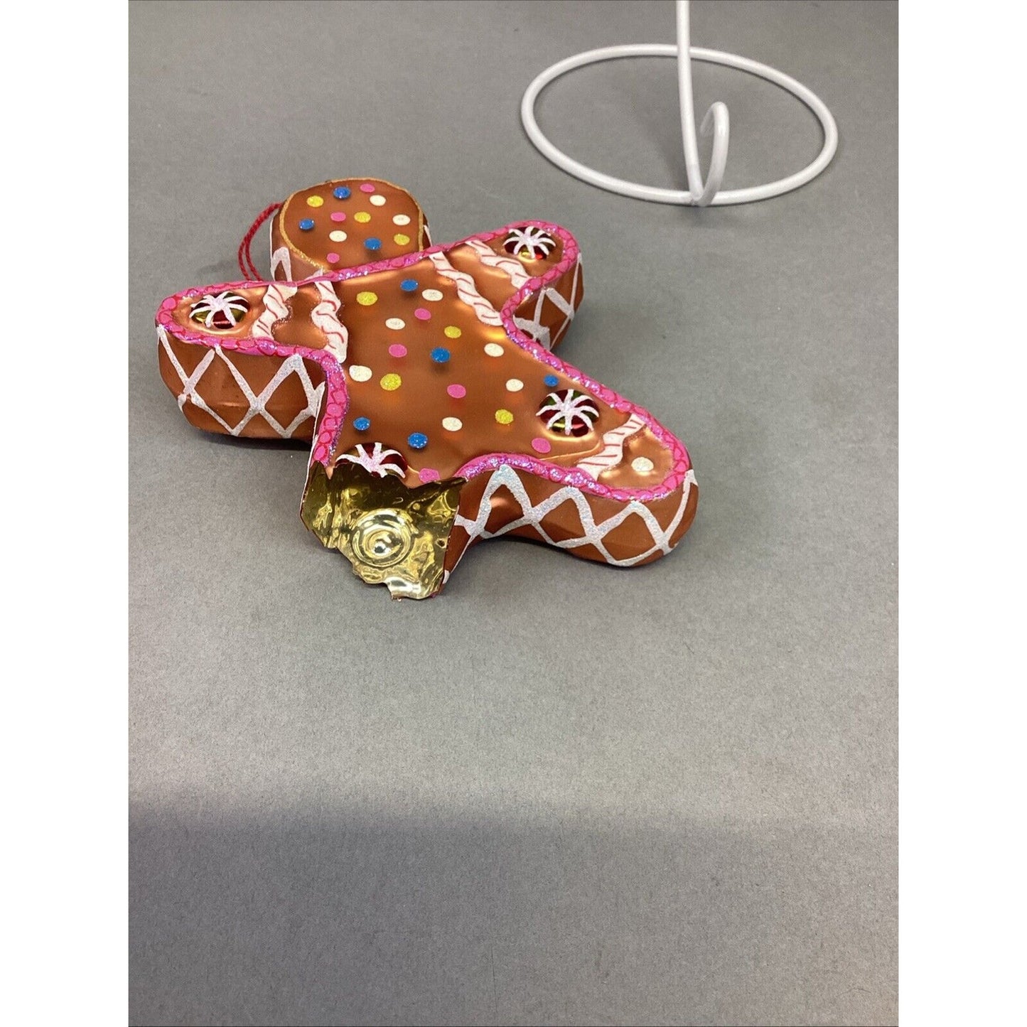 3 Radko Gingerbread Man And Rocking Horses Glass Christmas Ornaments - Damaged