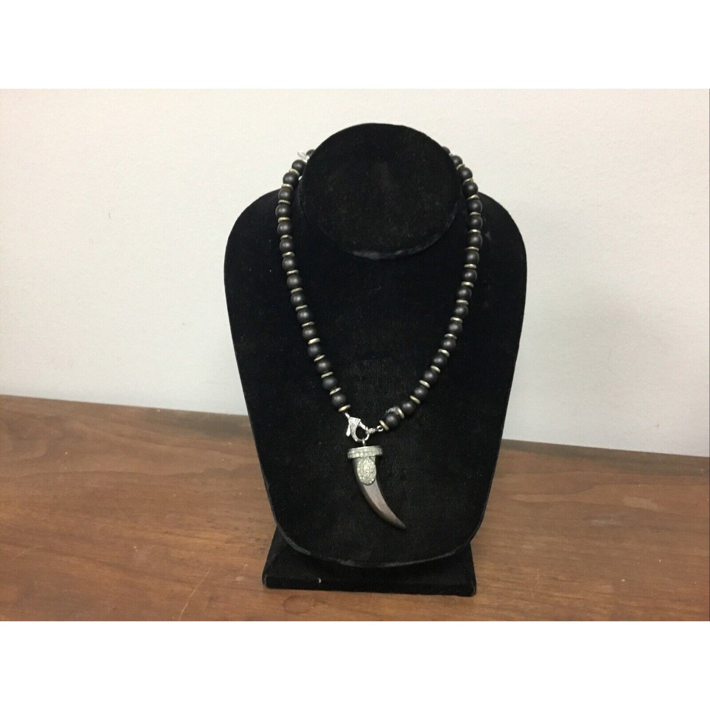 Silver-Tone Wooden Devil Horn-Shaped Pendant Necklace