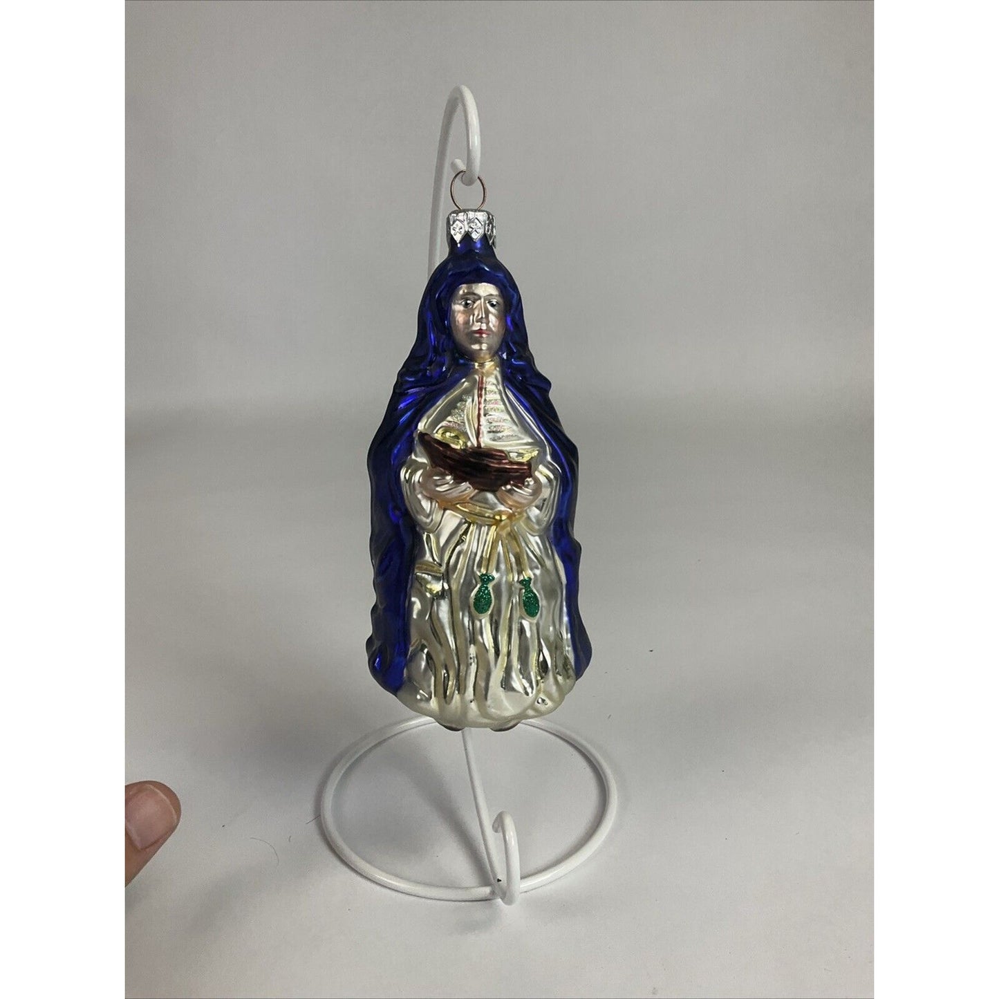 PATRICIA BREEN Glass Ornament St. Ursula Sailboat Ship Fish Cobalt Blue Robe