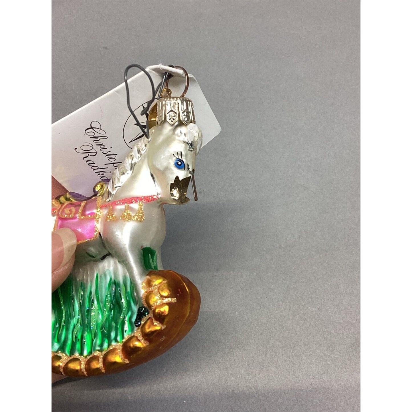 3 Radko Gingerbread Man And Rocking Horses Glass Christmas Ornaments - Damaged