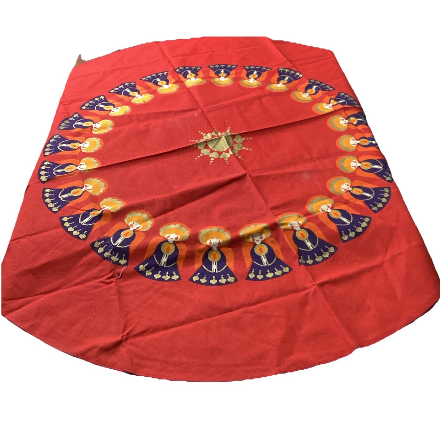 Vintage Round Christmas Angels Tree Skirt Or Tablecloth - 60”