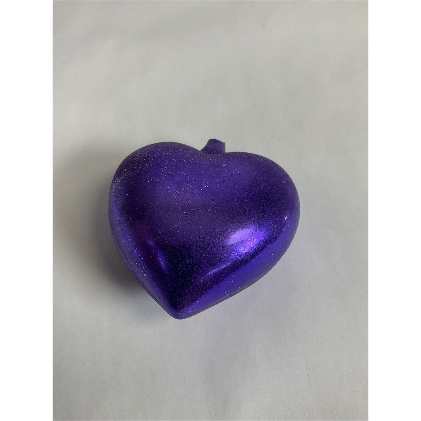 Lot Of 6 heart Shaped 2 Sided Glass Christmas Ornaments Purple Silver Red Floral