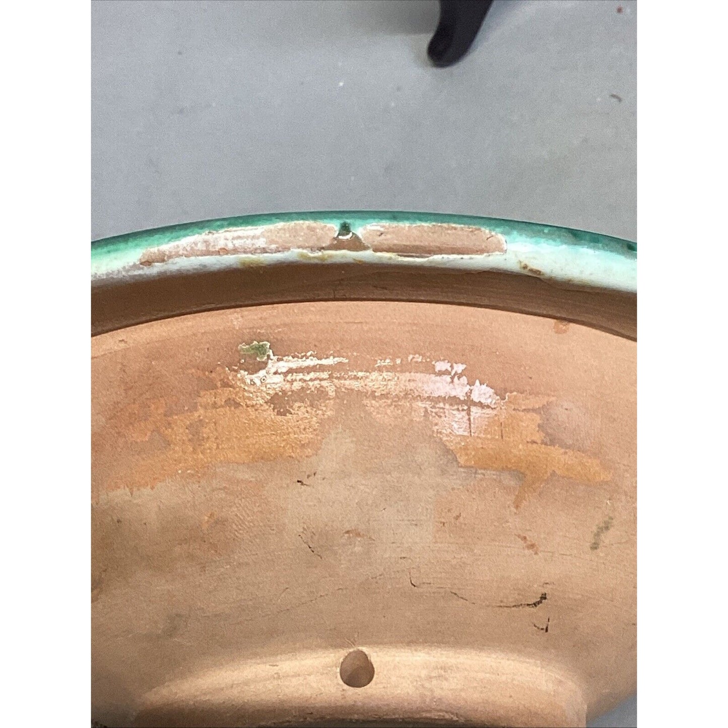 Handmade Green & Yellow Pottery Bowl - 2”Hx7”D