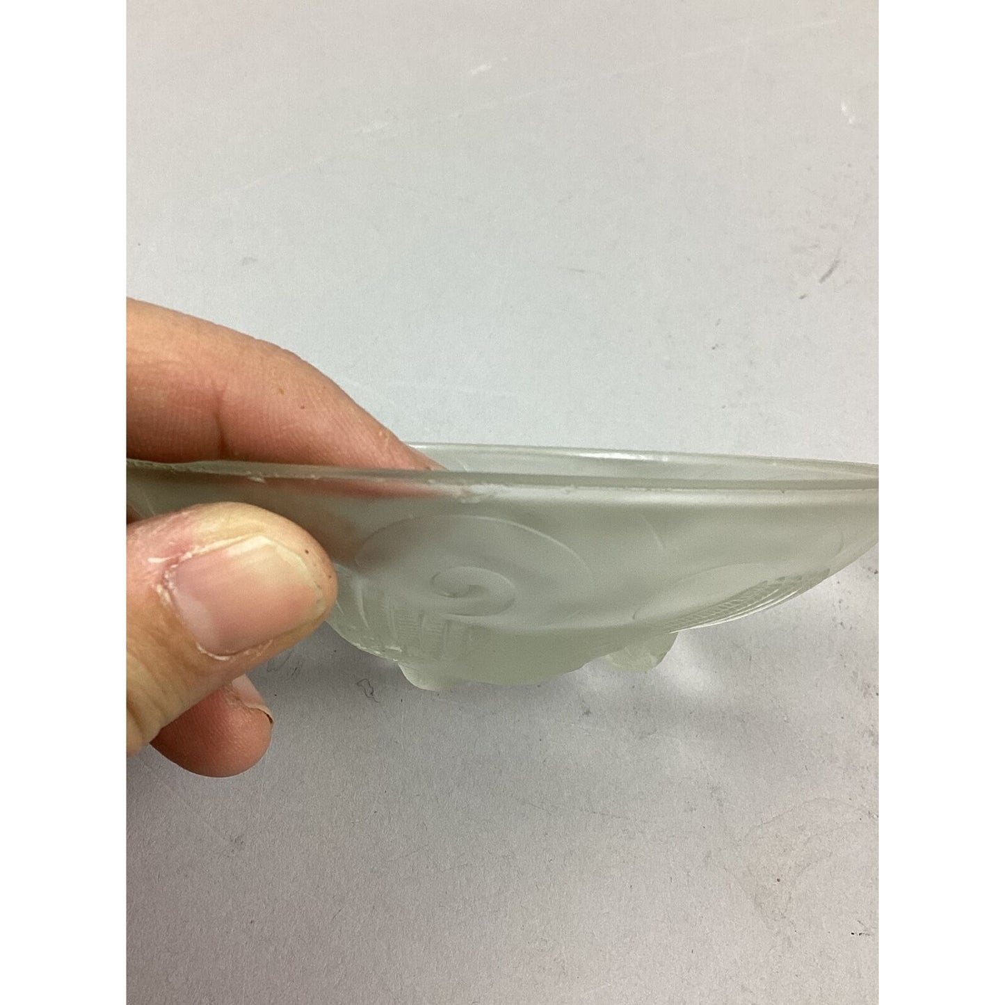 Vintage Czech Frosted Crystal Glass Flying Birds Trinket Dish - 4”