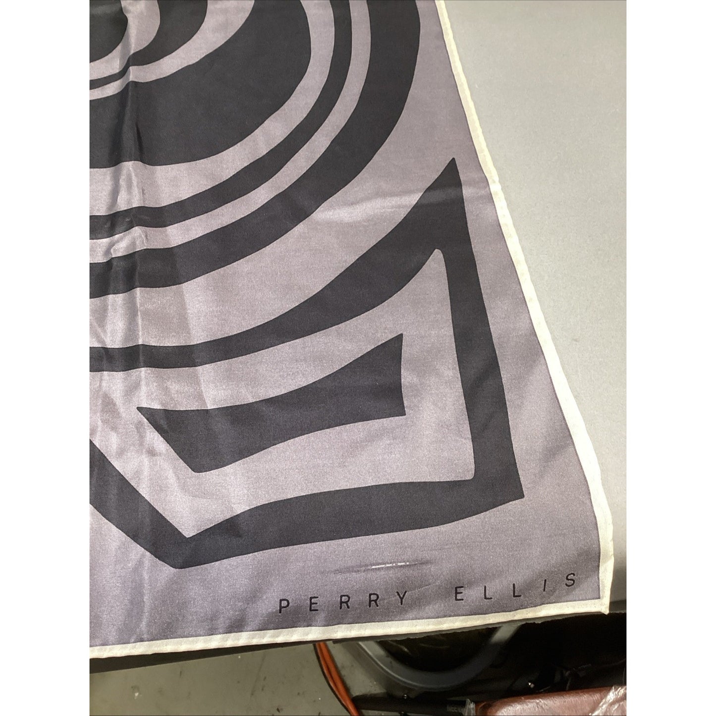 Perry Ellis Gray Black Swirl Square Silk Scarf - 31x31”