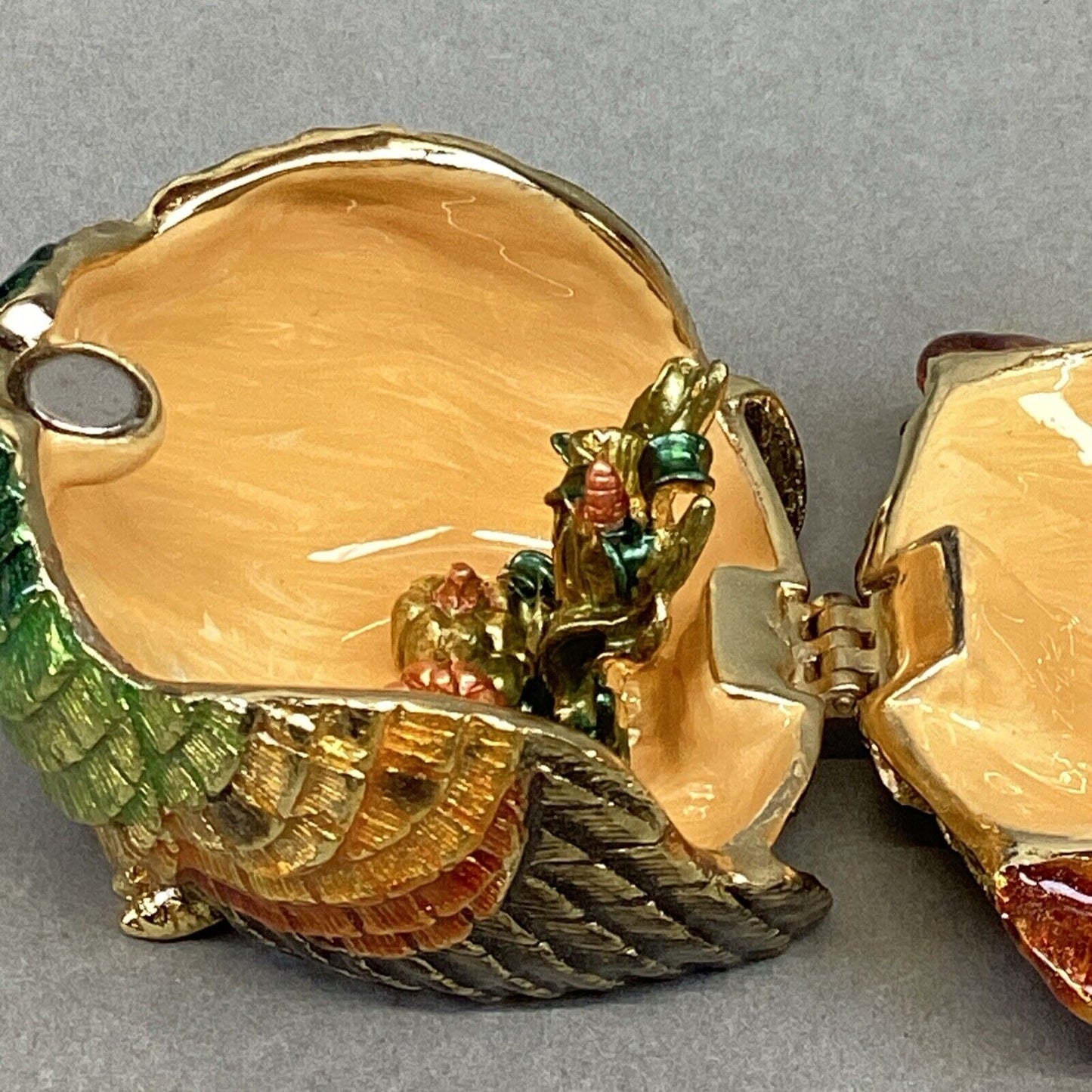 Miniature Turkey Trinket Box - Hand Painted Enamel - With Swarowski Crystals