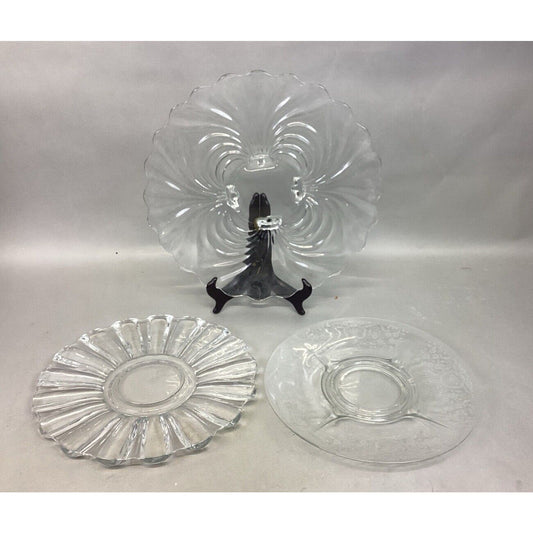 Set Of 3 Decorative Glass Serving Platters Trays Plates - Vintage