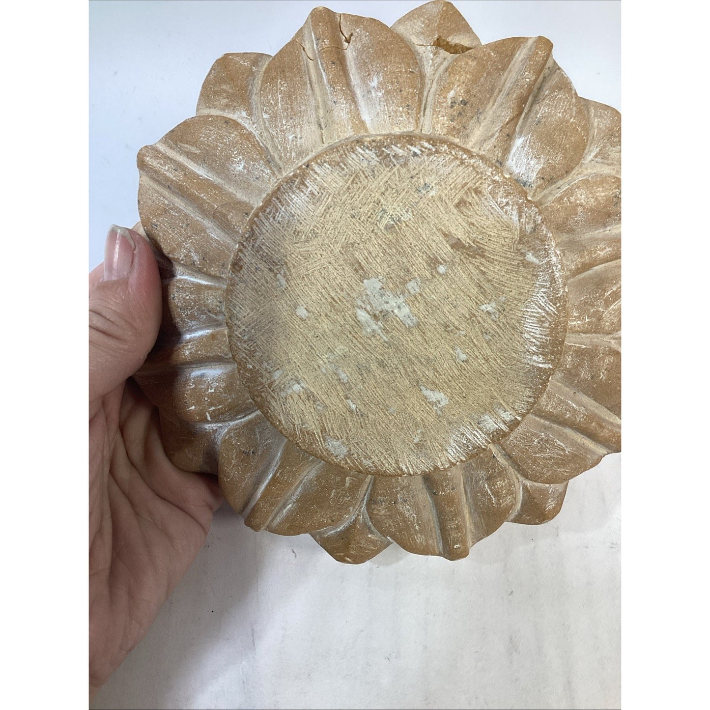 Vintage Hand Carved Natural Stone Lotus Shaped Soap Dish Or Centerpiece