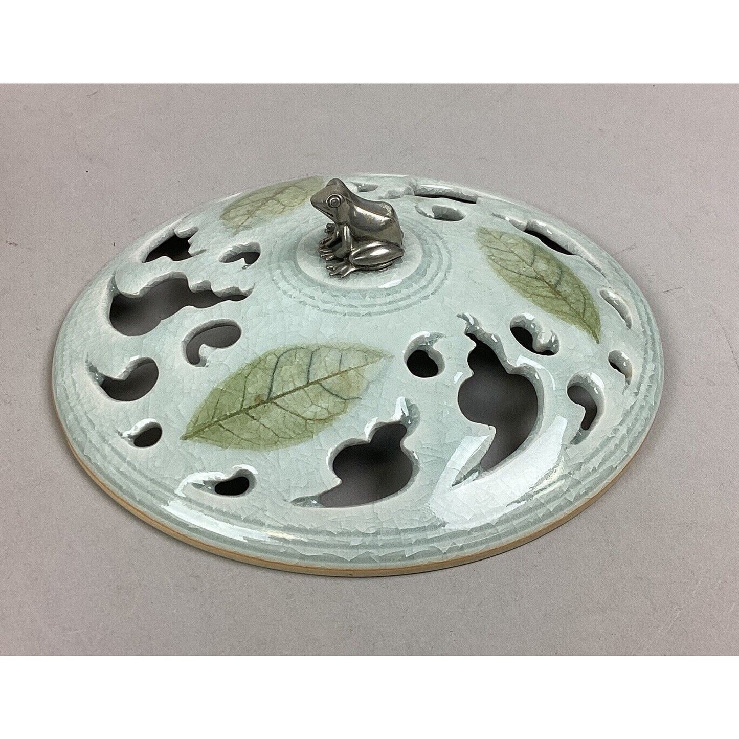 Vintage Blue Pedestal Bowl With Lid W/ Silver Frog - 7 3/4”