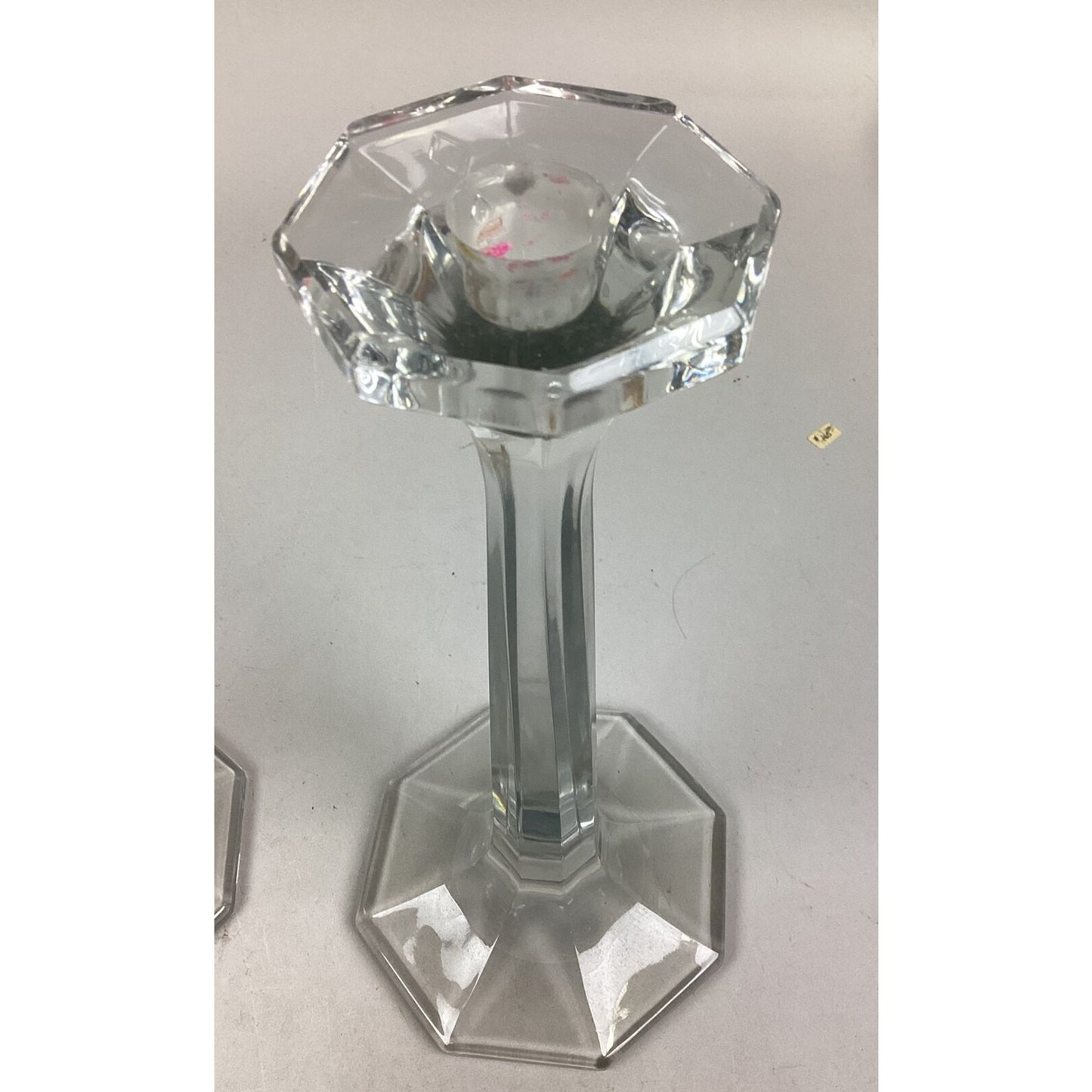 2 Large Clear Glass Vases With Octagonal Bases - 11.25”H