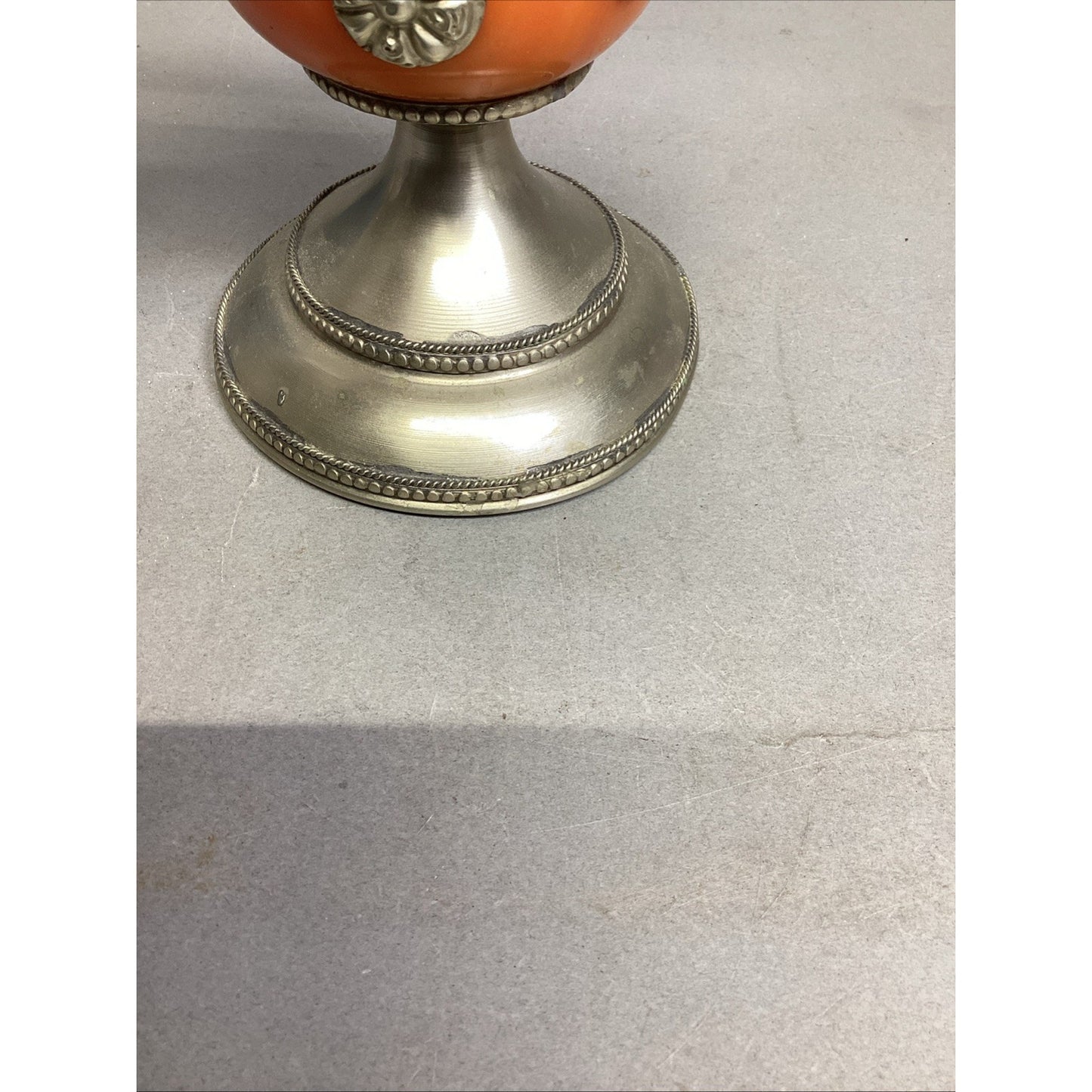 VINTAGE ORNATE Orange METAL/Bakelite CANDLESTICK CANDLE HOLDER - 13.5”H