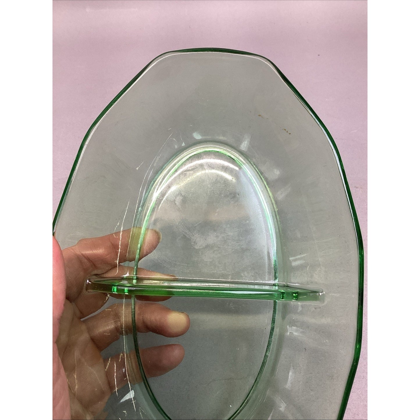 Vintage Green Uranium Elegant Glass Relish, Candy, Nut Dish
