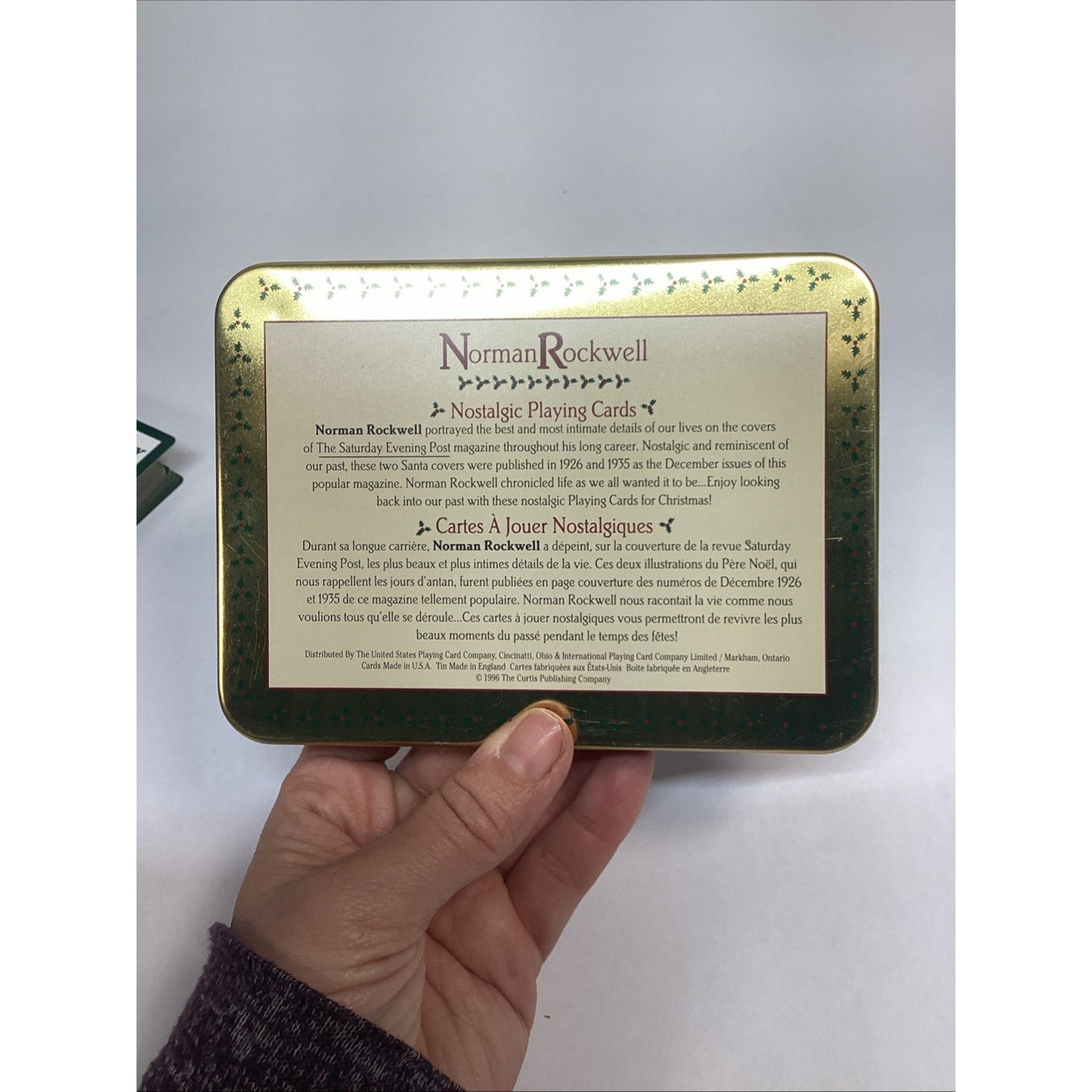 Vintage Norman Rockwell Collectible Santa Christmas Tin And Playing Cards