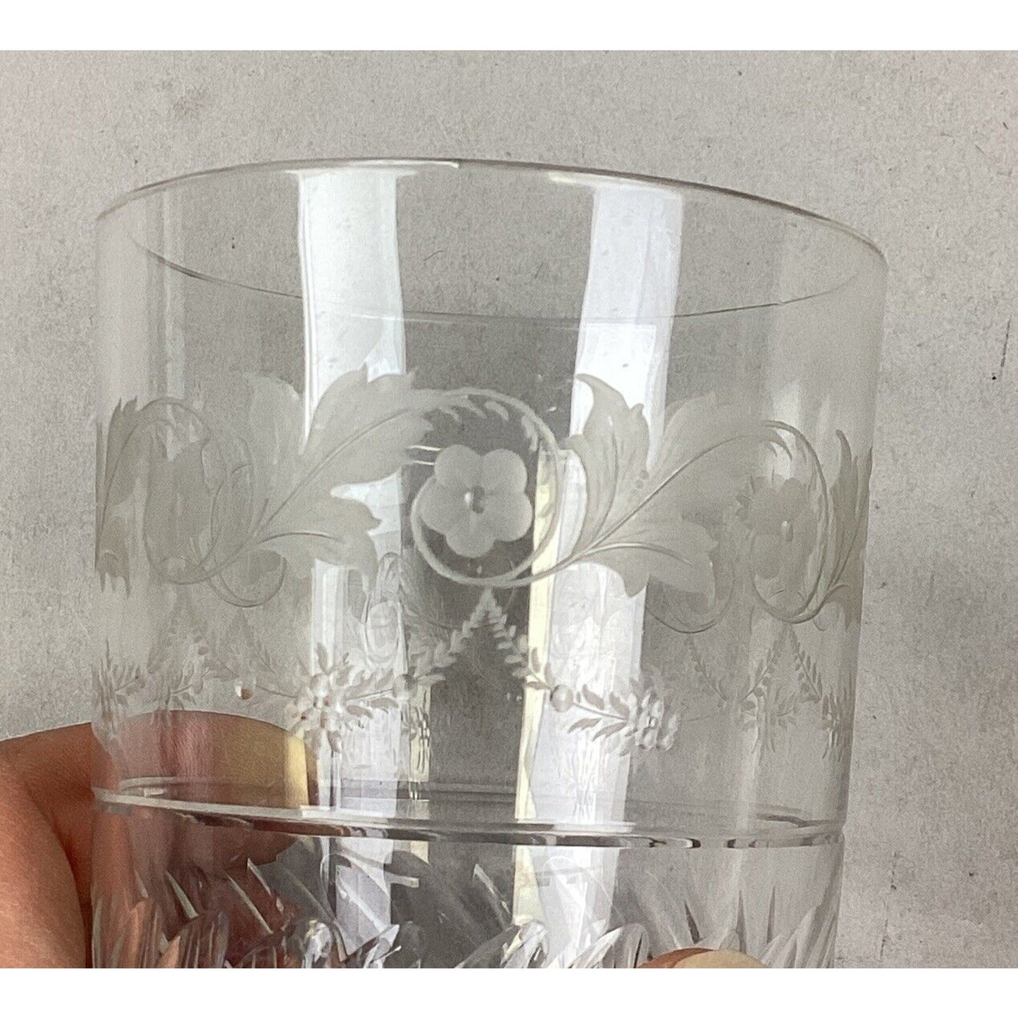 3 Vintage Decorative Glass Tumblers - Etched Glass, Daisy/Buttons & Floral Glass