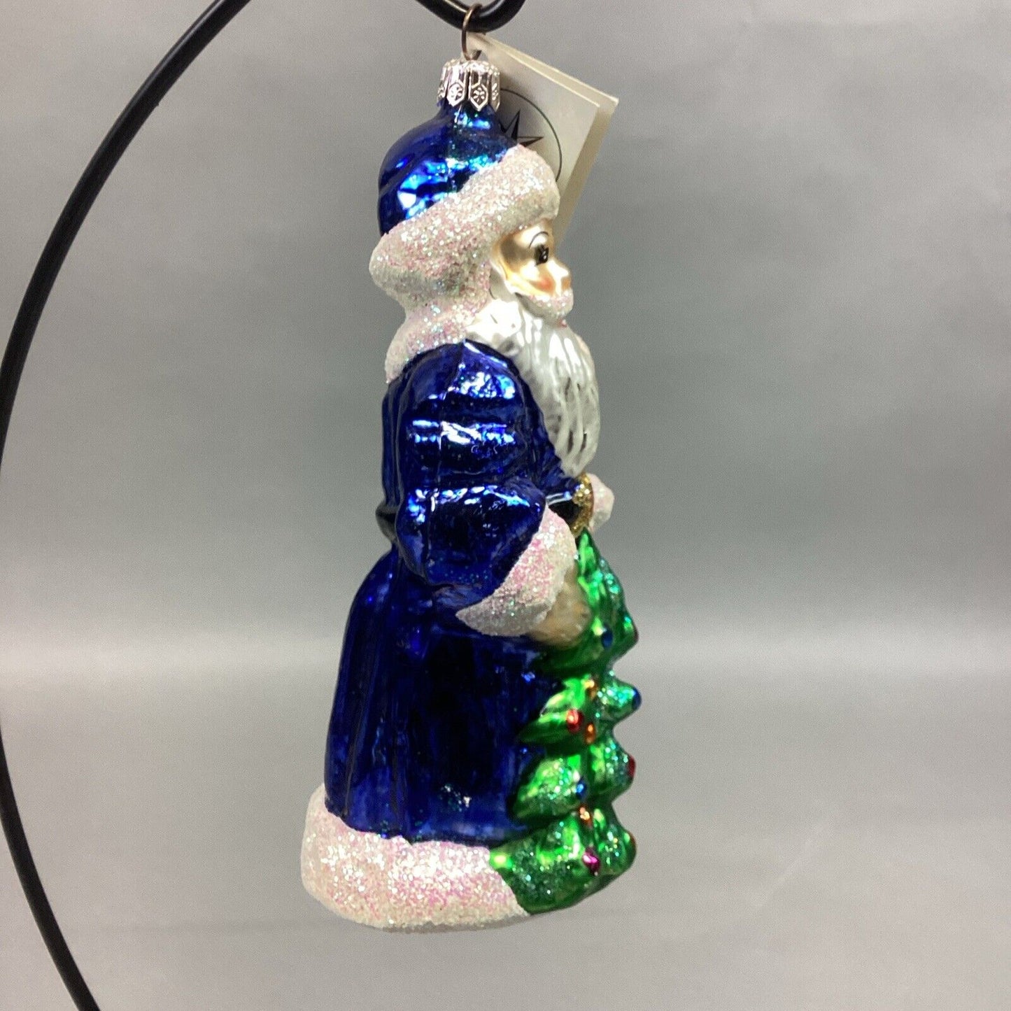 Christopher Radko Sapphire Santa Claus Glass Christmas Ornament With Tag - 7”