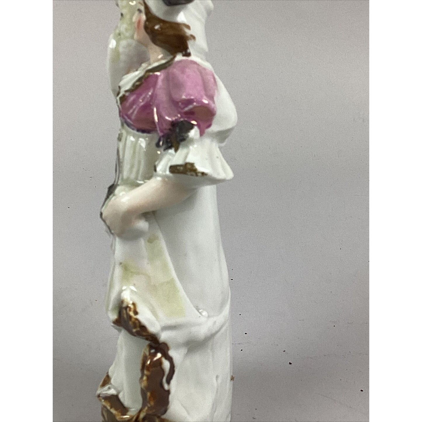 Vintage Porcelain Figurine Of A Lady Holding A Cat - 8”H