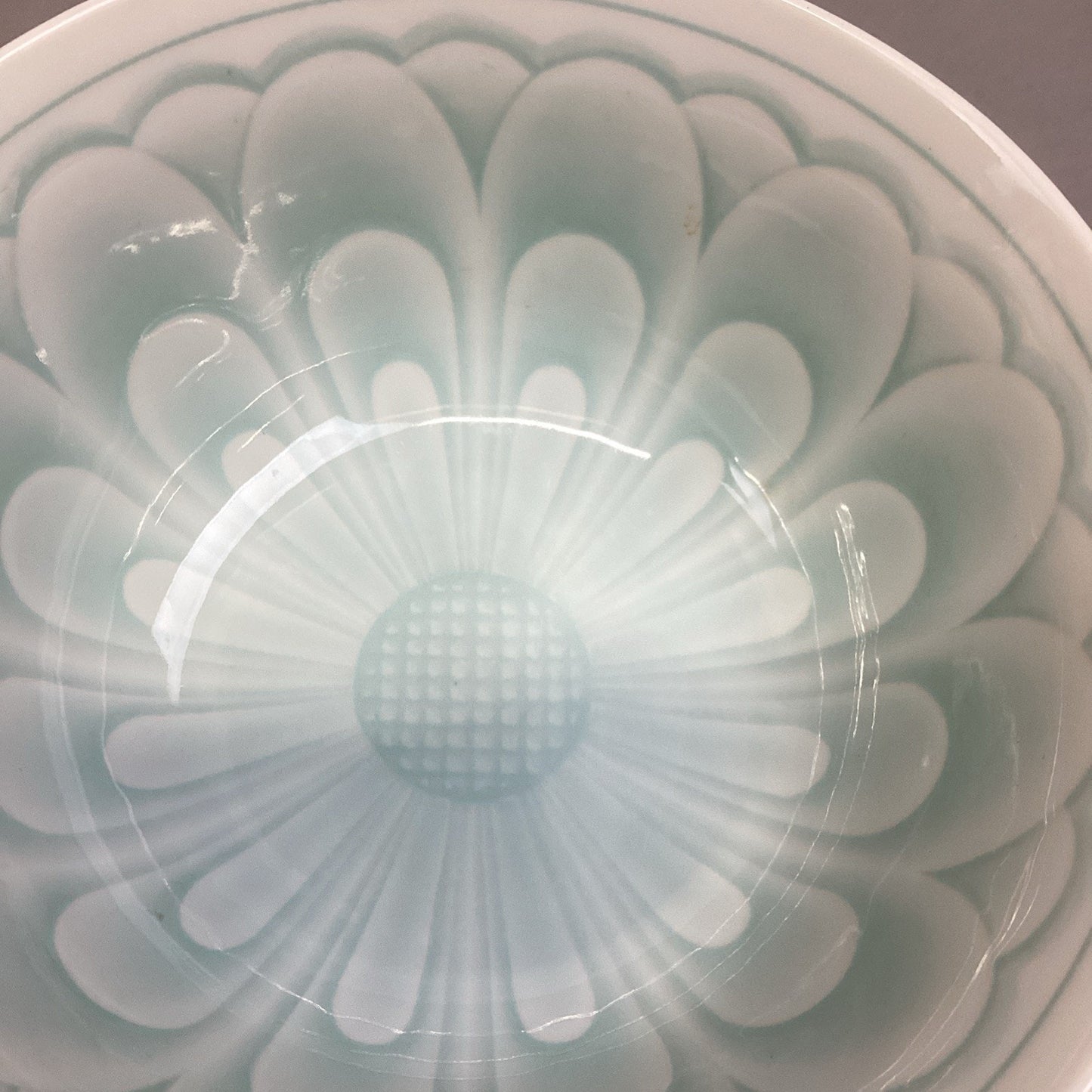Vintage Porcelain Chinese Celadon Lotus Flower Green Soup Rice Bowl