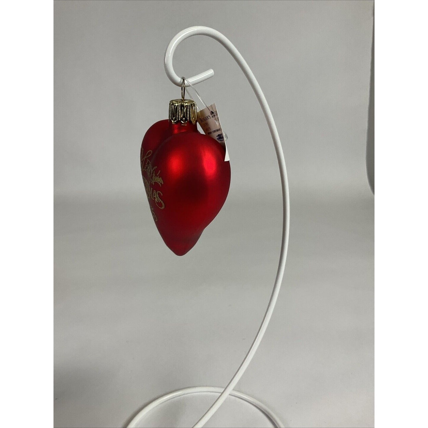 Glass Christmas Red Heart Gold Glitter + Silver Heart Merry Christmas Ornaments