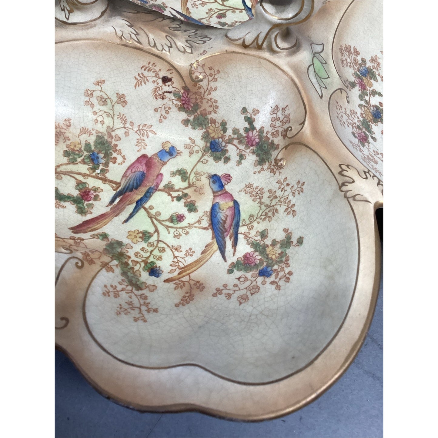 Vintage Rare Crown Ducal Multi Section Serving Dish W/ Birds/Floral Motif