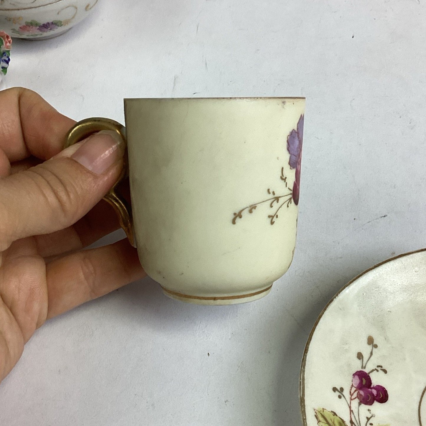 Set Of 6 Floral Ceramic/Porcelain Lidded Trinket Dish, Creamer, Cups/Saucers