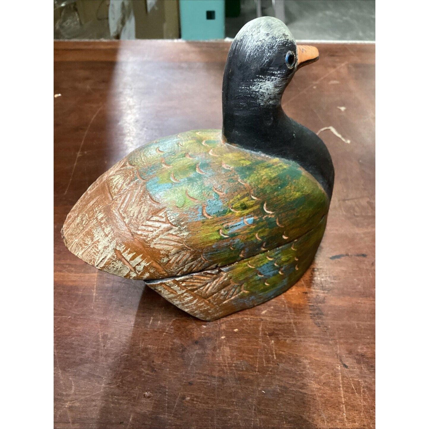 Vintage Hand Painted Wooden Duck Trinket Box